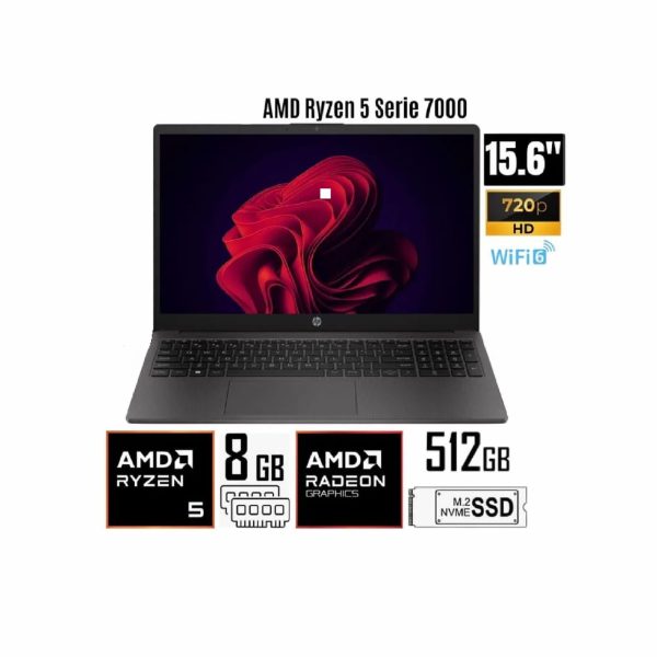 HP 255 G10, 15.6" LCD LED SVA HD, AMD Ryzen 5 7520U 2.8/4.3 GHz, 8GB LPDDR5-5500