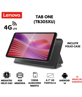 LENOVO TAB ONE + FOLIO CASE 4GB 128GB 8.7" HD LTE ANDROID 14