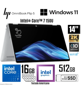 (D)HP OmniBook 5 Flip 14 Core 7 150U 16GB RAM 512GB SSD 14 Pulg 2K Touch - Silver