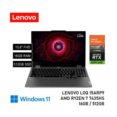 (S)LENOVO LOQ 15ARP9 RYZEN 7 7435HS 16GB RAM DRR5 512GB NVME 15.6 PULG RTX4050 6GB