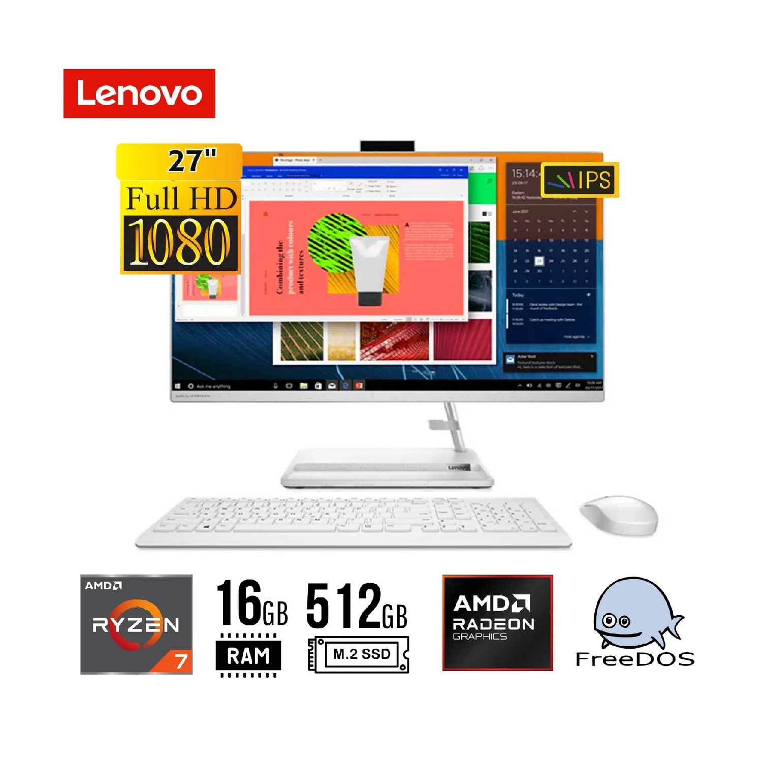 Lenovo IdeaCentre 3 27" FHD Ryzen 7 7730U Ram16GB SSD 512GB Windows 11
