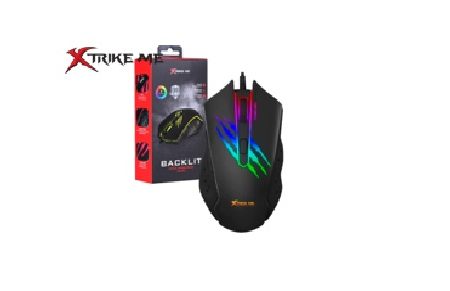 XTRIKE GM-203 BK MOUSE CON CABLE  (Mouse Gaming, sensor Óptico, DPI 1200- 2400-4800-7200, 7 botones, iluminación RGB, vida útil 3 millones de clics, cable 1.5 m, conexión USB 2.0)