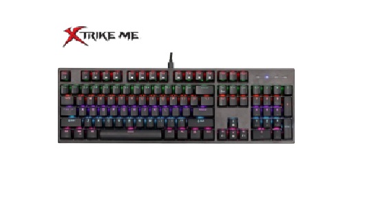 XTRIKE ME GK-918 TECLADO CON CABLE (Teclado Gaming cableado, tipo Mecánico (Switch Blue), Tamaño completo (Full-size), iluminación RGB Dinámica (16 efectos), AntiGhosting (25 teclas), teclas de doble inyección, cable 1.5m, conexión USB 2.0)
