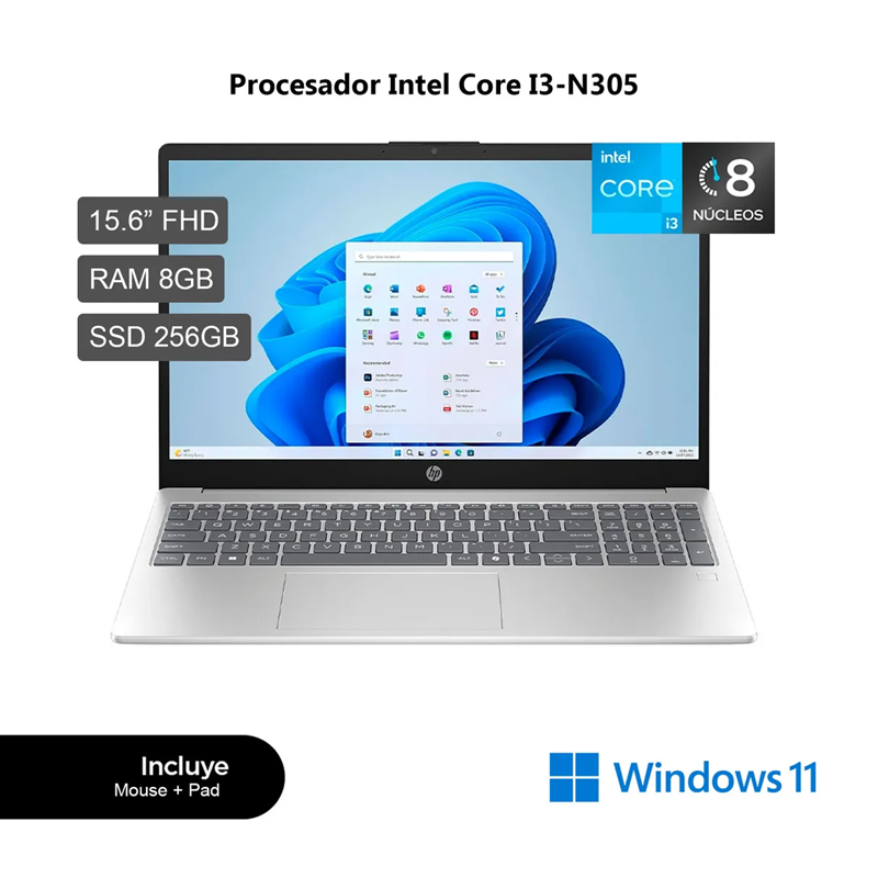 Laptop HP 15-fd0133wn Intel i3-N305 RAM 8GB SSD 256GB 15.6" FHD Win 11 B4KT4UA