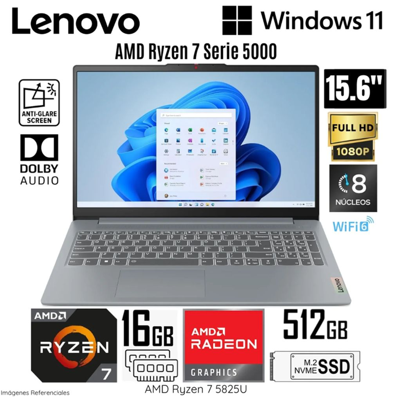 Laptop Lenovo NB IP Slim 3 15ABR8 R7-7730U 15.6" 16GB RAM 512GB SSD W11 Arctic Grey