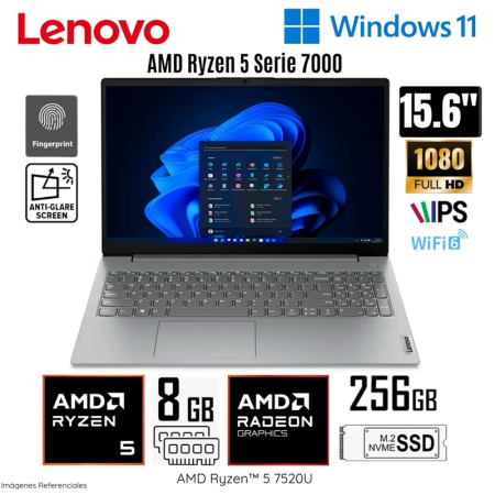 Laptop Lenovo V15 G4 AMN AMD Ryzen 5-7520U 8GB RAM 256GB SSD 15.6" FHD Artic Grey - 82YU00X6LM